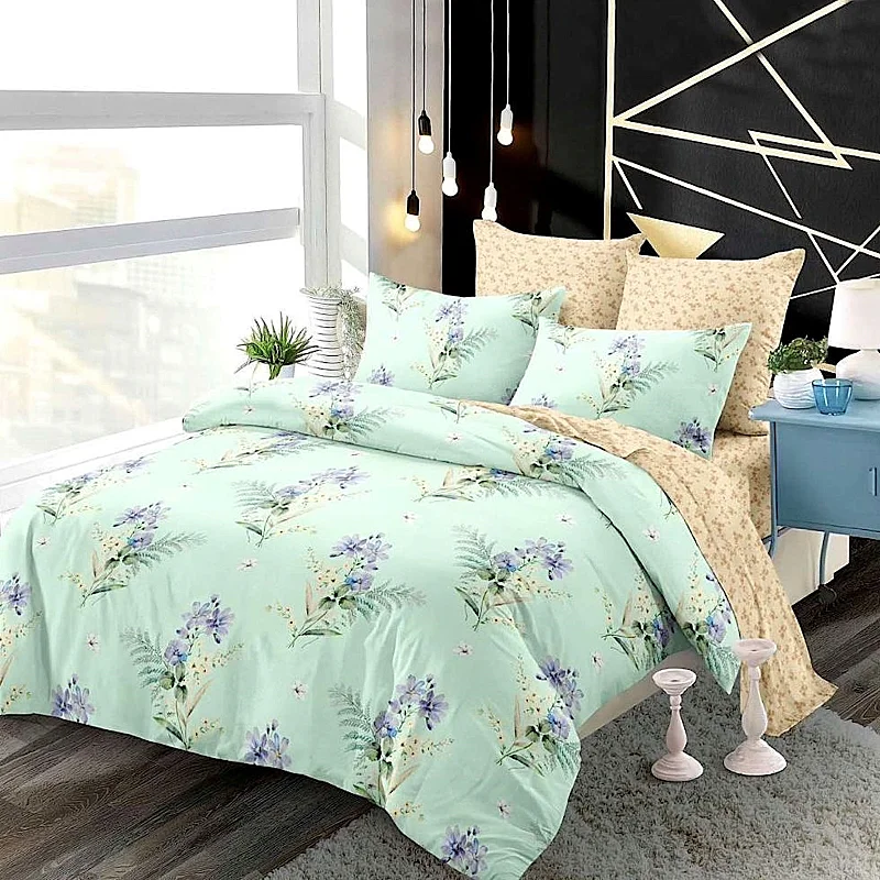 7 dílná sada povlečení na 2 postele + prostěradlo ZDARMA Wild Flowers Mint