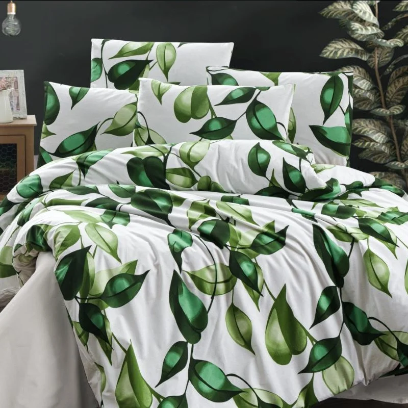 Prodloužené povlečení bavlna 140x220, 70x90cm Leaves Green