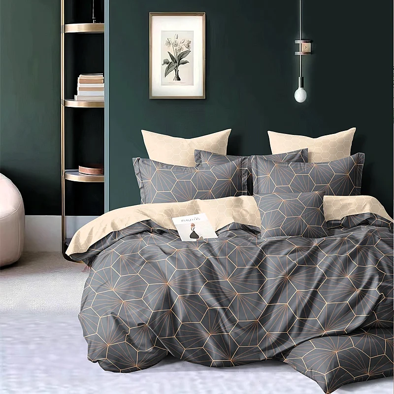 7 dílná sada povlečení na 2 postele + prostěradlo ZDARMA Golden Hexagons