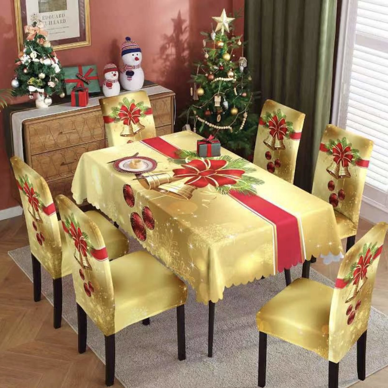 Vánoční prostírání na stůl a židle Gold