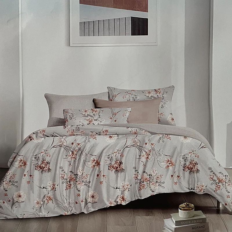 7 dílná sada povlečení na 2 postele - prostěradlo ZDARMA Grey Bouquet