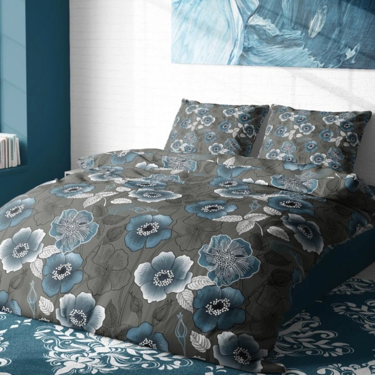 3 dílná francouzská sada povlečení Rustical Rose Blue