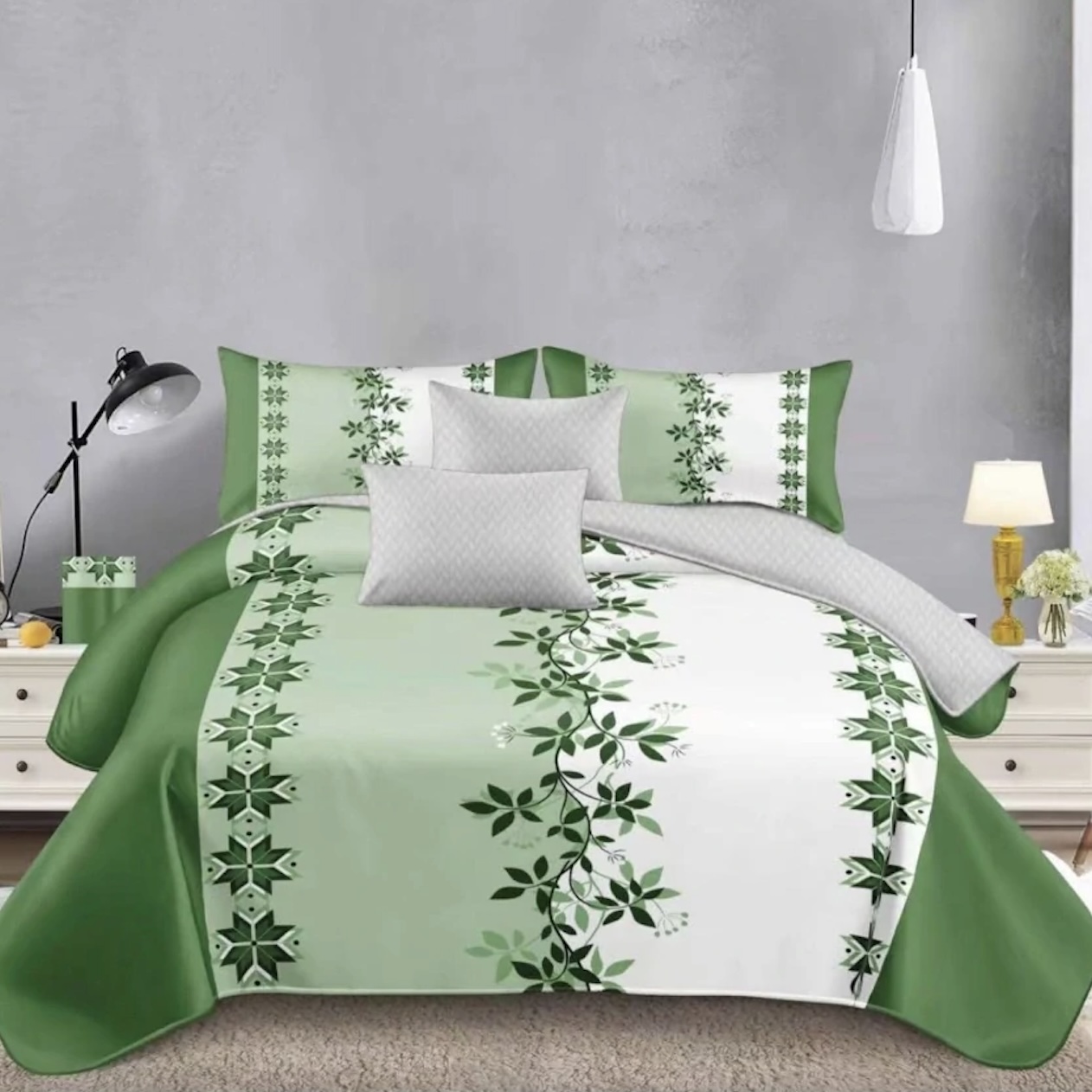 4 dílná sada povlečení na 2 postele Green Flowers