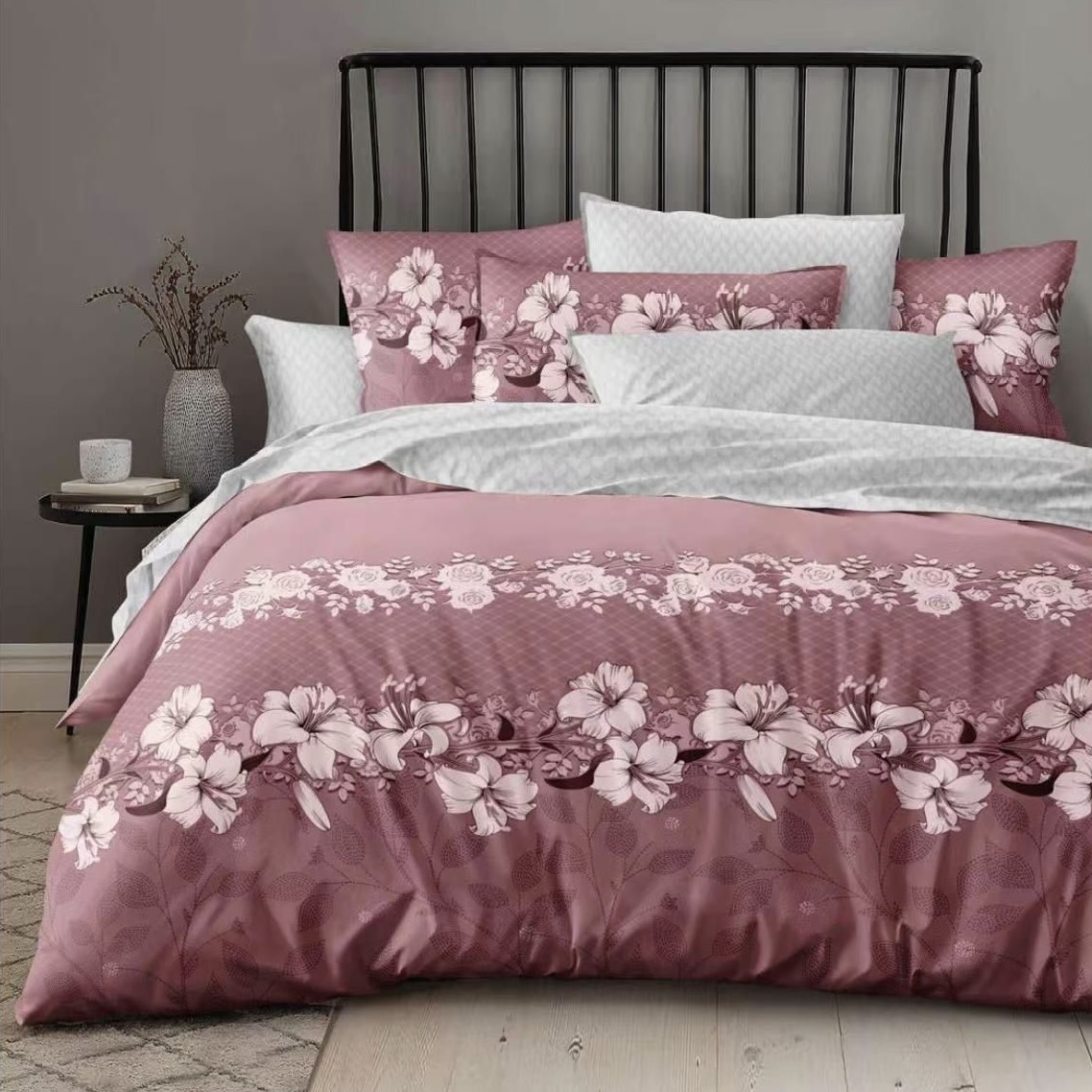 4 dílná sada povlečení na 2 postele Pink Lilies