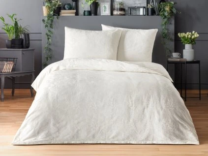 Luxusní žakárové povlečení 140x200, 70x90cm listy smetanové